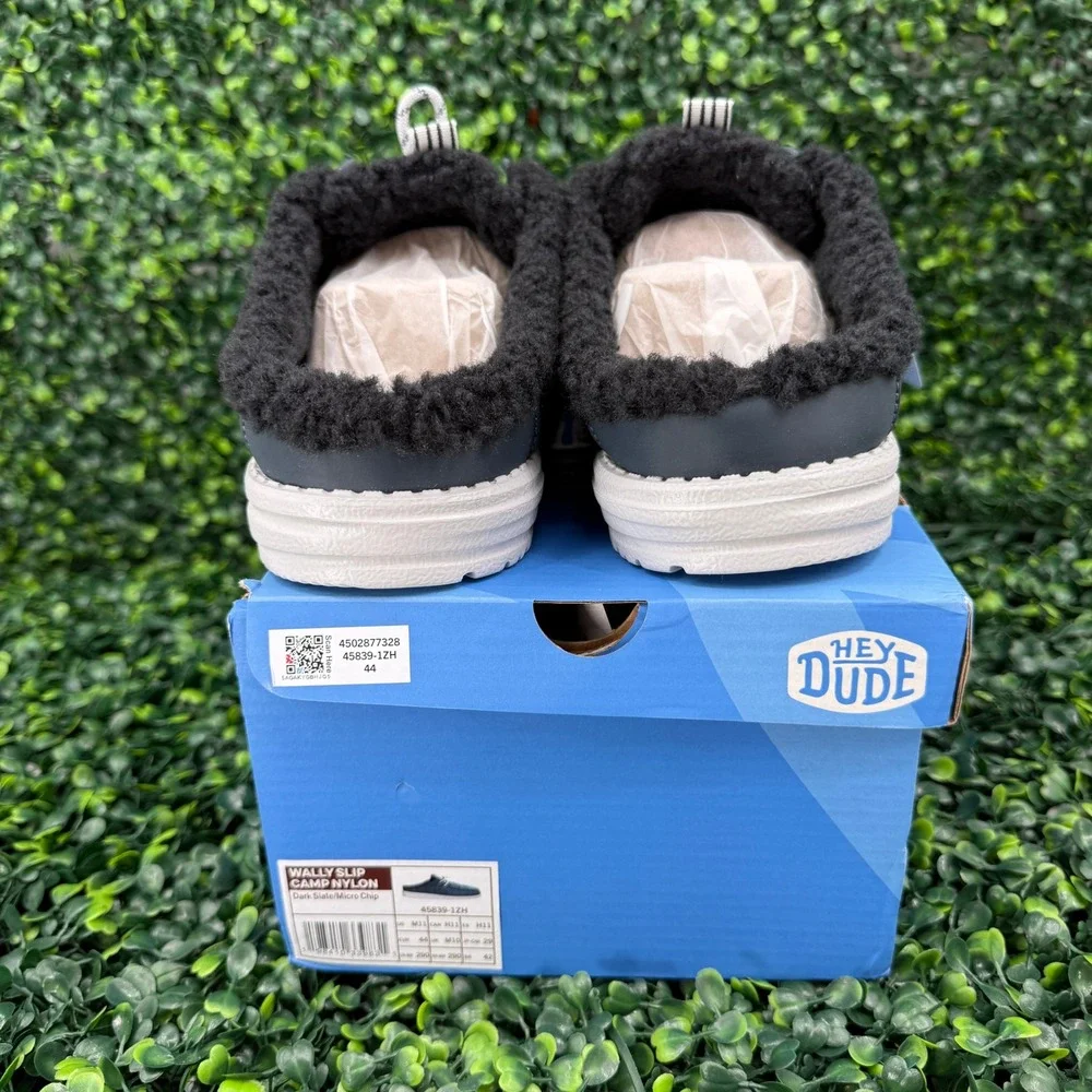 Hey Dude Wally Slip Camp Nylon Dark Slate Micro Chip Men 11 NIB 45839-1ZH